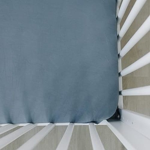 Dusty Blue Crib Stretch Sheet by Mebie Baby, Soft and Breathable Bed Sheets for Babies, Modern Neutral Bedding for Cribs, Standard Crib Mattress Fitted Sheet, Great for Boy or Girl Room or Nursery