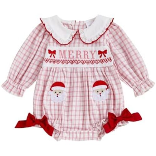 MoZiKQin Baby Girl Thanksgiving Outfit Turkey Bubble Romper Long Sleeve Doll Collar Plaid Jumpsuit Boutique Fall Clothes