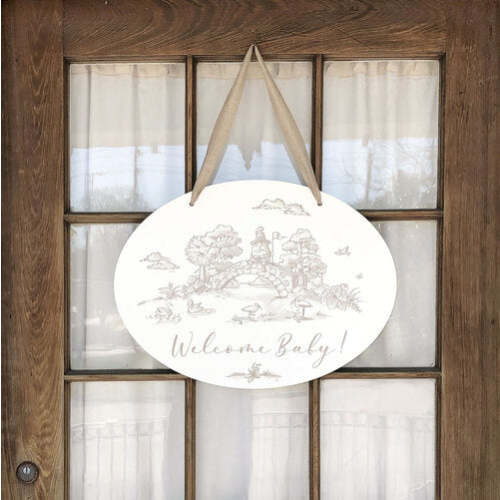 Storyland Toile New Baby Announcement Door Hanger – zukababy