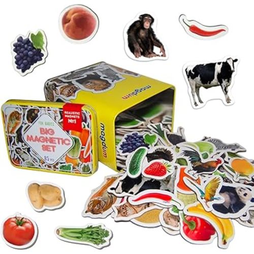 85 Fridge Magnets for Toddlers in Gift Tin Box- Kids Magnets for Fridge - Toddler Magnets for Refrigerator - Magnetic Animals - Fridge Magnets for Kids - Animal Magnets - Toddler Fridge Magnets
