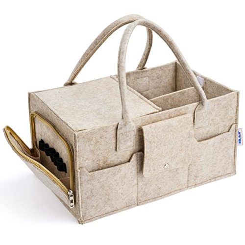 Maliton Baby Diaper Caddy Organizer for Changing Table, Nursery Storage Bin Basket with Handle, Felt Diaper Organizer Suitable for Indoor Outdoor (Khaki)