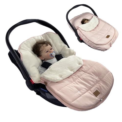 funlife 4 in 1 Universal Waterproof Anti-Wind Infant Car Seat Cover Integrated Ultra Soft Liner and Winter Carseat Bunting Bag Cover,Pink,0-12M