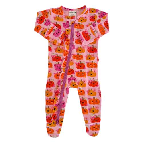 2-Way Zip Ruffle Footie, Pumpkin Girlies