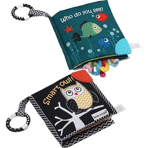 bebe mondo Fish Baby Crinkle Books & Owl Newborn Toys Infant Toys for Babies Infants 0-6, 6-12 & 12-18 Months, Books for 1 Year Old