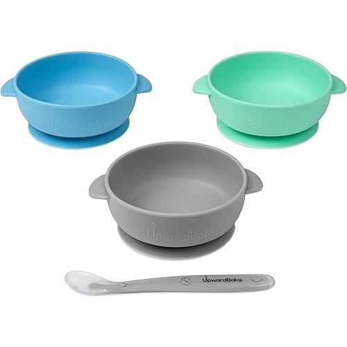 UpwardBaby Baby Silicone Bowl with Suction Set - 3-Pack, Soft & BPA-Free, Microwave & Dishwasher Safe, LED Weaning Kit, Multicolor