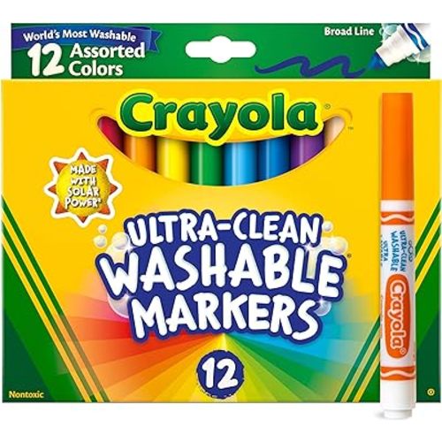 Crayola Broad Line Markers (12ct), Washable Markers for Kids, Arts & Crafts Supplies, Coloring Markers, Toddler Stocking Stuffers, 3+