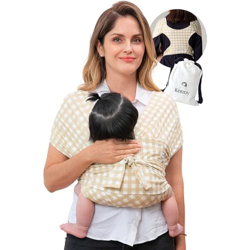 Konny Baby Carrier SoftBreeze Luxury Carrier Wrap, Easy to Wear and Wrap Baby Sling, Baby Wrap Carrier, Perfect Essentials Cloths for Newborn Babies up to 44 lbs, (Creamy Gingham, S)