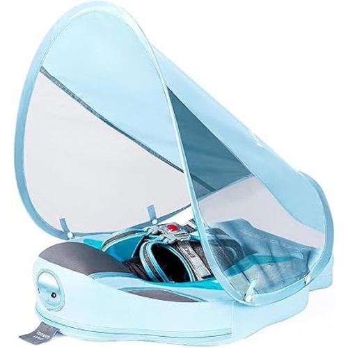 Baby Floats for Pool with Canopy Removable UPF 50+ UV Sun Protection Canopy,Mambobaby Infant Pool Float Non Inflatable Soft Skin-Friendly Leather Material Infant Swim Float 3-24 Months