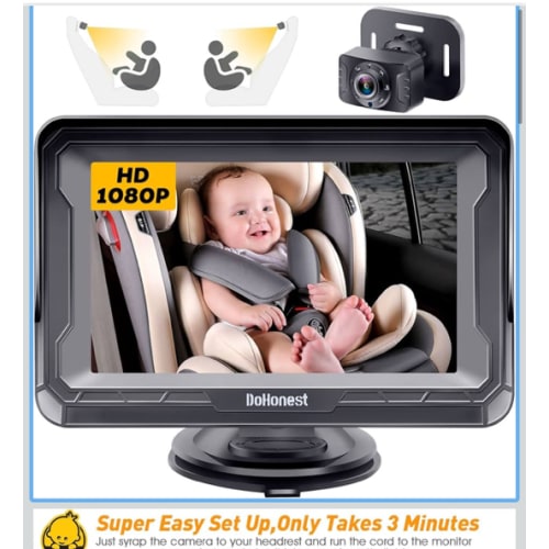 DoHonest Baby Car Camera HD 1080P - Rear-Facing Car Baby Monitor with Night Vision, Adjustable View Angle, Easy Setup, Anti-Glare Display, Safety for Kids & Infants