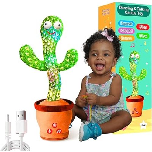 Rechargeable Dancing Talking Cactus Plush Toy for Kids - Volume Adjustable Mimicking and Singing Cactus with Music & Light - Funny Birthday Gifts for Years Old Boy Girl
