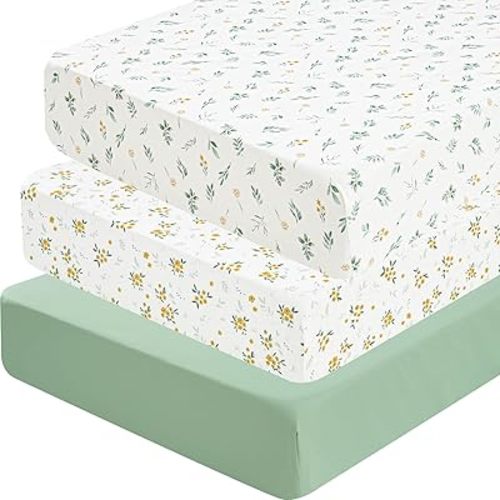 david's kids 3 Pack Fitted Crib Sheets, Ultra Soft Breathable Comfortable Baby Sheet Set for Boys Girls Neutral, 28x52 Inch Fits Standard Crib and Toddler Mattresses, Leaf & Floral