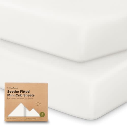 2-Pack Mini Crib Sheets Fitted - 38x26 Pack N Play Sheets for Pack and Play Mattress, Organic Cotton, Soft & Breathable Playard Bedding, Neutral Mini Toddler Bed Cover for Boys, Girls (Soft White)
