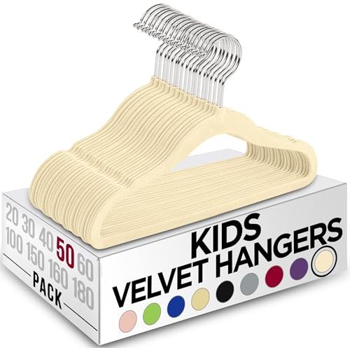 Utopia Home Kids Hangers Velvet (50 Pack) - 11 Inch Durable Baby Hangers for Closet - Perfect for Toddler & Non Slip for Everyday Use Use (Ivory)