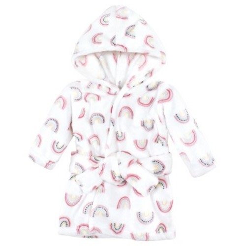 Hudson Baby Infant Girl Plush Animal Face Bathrobe, Modern Rainbow, 0-9 Months