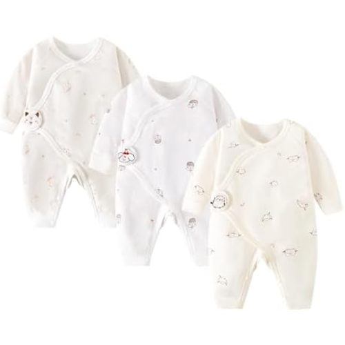 Newborn Baby Romper - Unisex Cotton Bodysuit for Infant Baby Boys Girls 3 Pack Long Sleeve Button Solid Jumpsuits