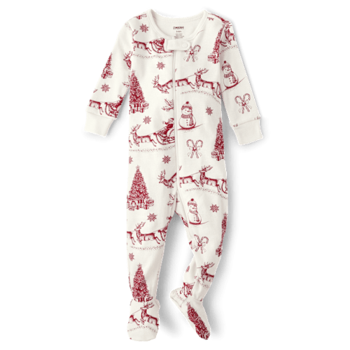 Unisex Baby And Toddler Christmas Toile Snug Fit Cotton One-Piece Pajamas - Gymmies - Bunnys tail