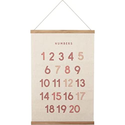 Bon et Beau 16×24 Inch Embroidered Numbers Poster Framed with Wood Hanger - Dusty Pink Wall Decor for Girls Nursery, Bedroom, Playroom, Toddler and Kids Room