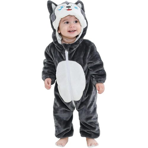 MICHLEY Unisex Baby Animal Costume Winter Autumn Flannel Hooded Romper Cosplay Jumpsuit