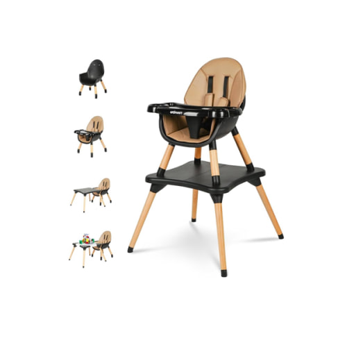 Gofirst 6 in 1 Convertible Wooden High Chair for Babies and Toddlers - Infant Dining Booster Seat With Building Block Table and 4-Position Removable Feeding Chair