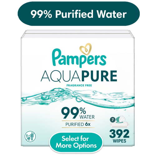 Pampers Aqua Pure Baby Wipes Unscented 392 Count 7-Pack 99% Water Hypoallergenic