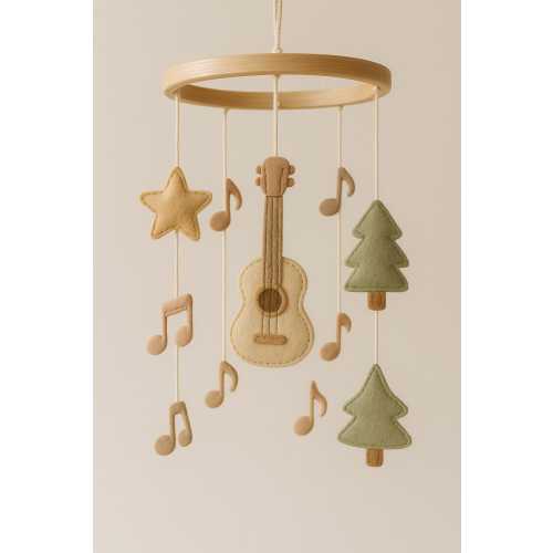 Handmade Felt Baby Mobile: Guitar, Trees, Cheerful Music Theme