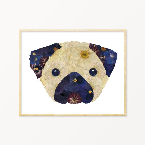 Pug Pressed Flower Art Print, Dog Memorial Gift, Dog Mom Gift, New Dog Owner, Pugs