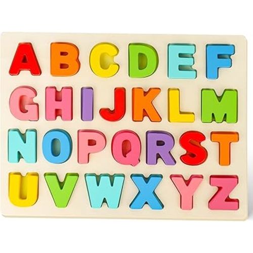 LovesTown Wooden Puzzles for Kids, Alphabet Wooden Puzzles Montessori Toddler Puzzles Preschool Educational Toys for Toddler Boys Girls Birthday