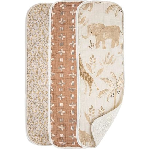 Crane Baby Muslin Baby Burp Cloths Set of 3, Safari Animal Print, 100% Cotton, Absorbent, Lightweight, 7"X20", Baby Newborn Essentials, Safari Baby Stuff