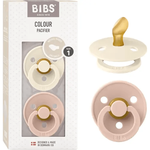 BIBS Pacifiers - Set of 2 | Colour Pacifier with Anatomical Nipple | BPA-Free Natural Rubber | Made in Denmark | Ivory/Blush, 0-6 Months
