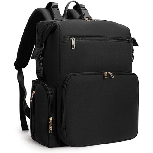 Neoprene Diaper Bag Backpack with Changing Pad, Large Newborn Baby Maternity Bags Travel Tote with Insulated Pockets (Black)