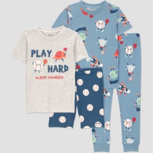 Carter's Just One You® Toddler Boys' 4pc Short Sleeve Cotton Snug Fit Sports Pajama Set - Blue|Gray 5T