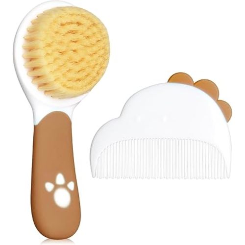 Baby Hair Brush and Comb Set, Soft Bristles Cradle Cap Brush for Newborns, Toddlers, Baby Registry Gift (Wood Color)
