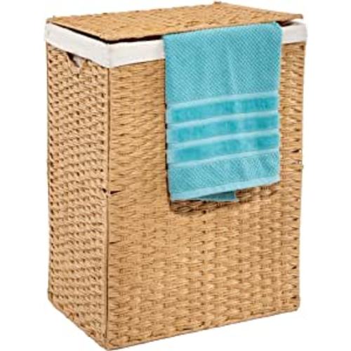 Amazon.com - Seville Classics Premium Hand Woven Portable Laundry Bin Basket with Built-in Handles, Household Storage for Clothes, Linens, Sheets, Toys, Tan, Rectangular Hamper -