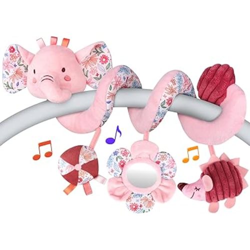 Hanging Car Seat Toys, Spiral Crib & Stroller Activity Toys with Rattles for Babies 0-6 Months, Baby Car Seat Accessories Toy for Developing Sensory & Motor Skills, Ideal Gift for Newborn Infant