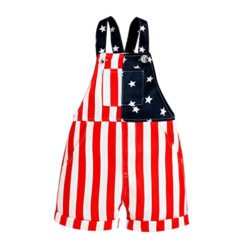 Yccutest Newborn Infant Baby 4th of July Overalls Boys Girls America Flag Print Romper Jumpsuits Independence Day Outfits