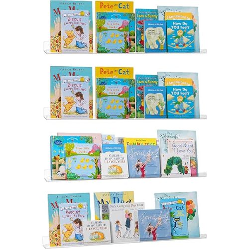 HBlife 36 Inches Invisible Wall Floating Bookshelf for Kids and Nursery, Clear Acrylic Shelves for Figures, 4 Pack (5MM Thick)