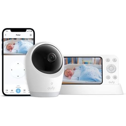 eufy Baby Monitor E21 with 4K UHD Camera, 5'' 720p Display, Hybrid Wi-Fi and No Wi-Fi Connection, App and Monitor Control, Pan-Tilt, 8× Zoom, Portable Camera with Built-in Battery, ANR, Smart Alerts