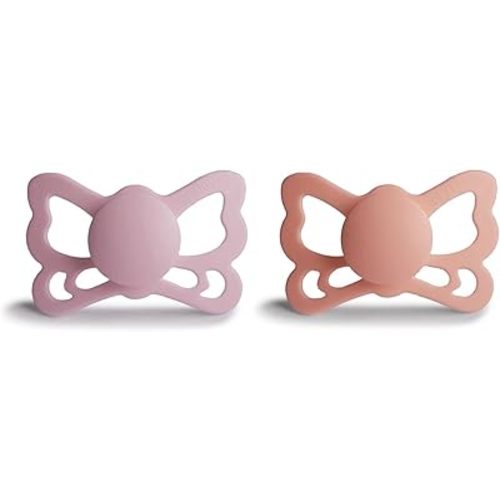 FRIGG Butterfly Anatomical SilkySoft Silicone Baby Pacifier | Made in Denmark | BPA-Free (Pretty in Peach/Primrose, 6-18 Months)