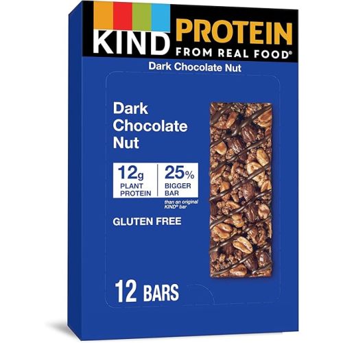 KIND PROTEIN Snack Bar, Dark Chocolate Nut, 12g Plant Protein, Protein Bars, 1.76 OZ, 12 Ct