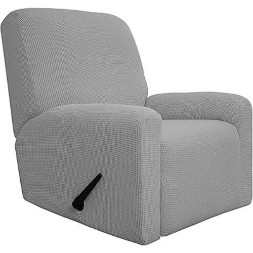 Easy-Going Recliner Stretch Sofa Slipcover Sofa Cover 4-Pieces Furniture Protector Couch Soft with Elastic Bottom Spandex Jacquard Fabric Small Checks(Recliner,Light Gray) Large