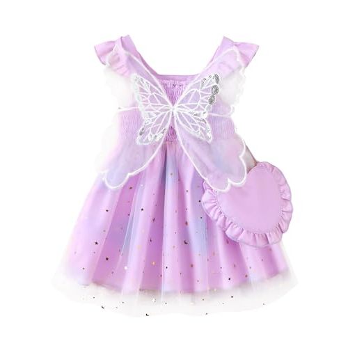 Kucnuzki Baby Girl Clothes Toddler Girls Summer Fairy Tulle Dress Ruffle Fly Sleeve Casual Sundress Cute Outfit for Kids