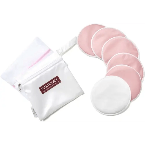Momcozy Reusable Breast Pads, Innovative Use of Absorbent Fabric & 3-layer Washable Nursing Pads, Ultra-thin Design, Invisible, Fast Absorption, Leak-poof, 6 Pack + Dry & Wet Separation Bag + Wash Bag