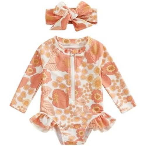 MAYUMMPY Toddler Baby Girls Bikini Beach Swimwear Zipper Swimsuit UPF 50+ Rash Guard One Piece Long Sleeve Bathing Suit