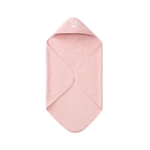 Organic Cotton Crochet Bunny Baby Hooded Towel , Nursery Wrap , Blush