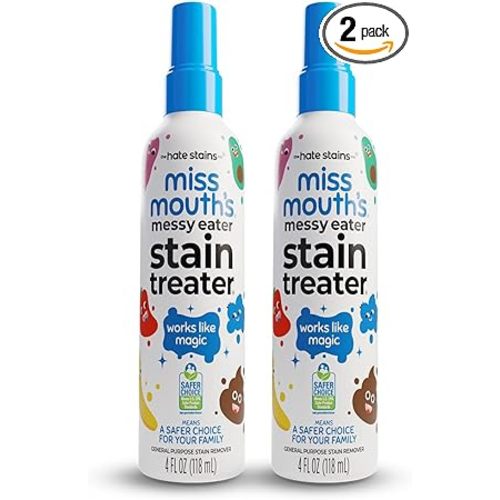 Miss Mouth's Messy Eater Stain Treater Spray - 4oz 2 Pack Stain Remover - Newborn & Baby Essentials - No Dry Cleaning Food, Grease, Coffee Off Laundry, Underwear, Fabric