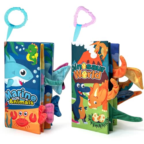 YPFonetoy 2pcs Soft Baby Books 0-6 Months, Infant Newborn Baby Toys for 6-12 Months, Crinkle Cloth Tummy Time Touch Sensory Interactive Book Toy & Gift for Baby 0-12m Must Haves