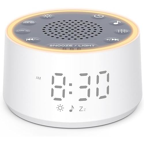 Dreamegg Sound Machine with Nursery Lamp - Sound Machine Baby, Soothing Sounds, Timer, Memory Function, 10 Colour Night Light, White Noise Machine Alarm Clock for Newborn Baby Registry Gift, White