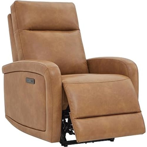 Watson & Whitely Power Recliner Swivel Glider Rocker, Recliner Chairs for Adults, Small Recliner for Living Room, Faux Leather in Camel