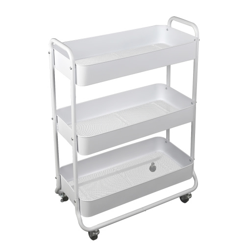 Mainstays 3 Tier Wide Metal Utility Cart, Arctic White, Laundry Cart, Adult and Child