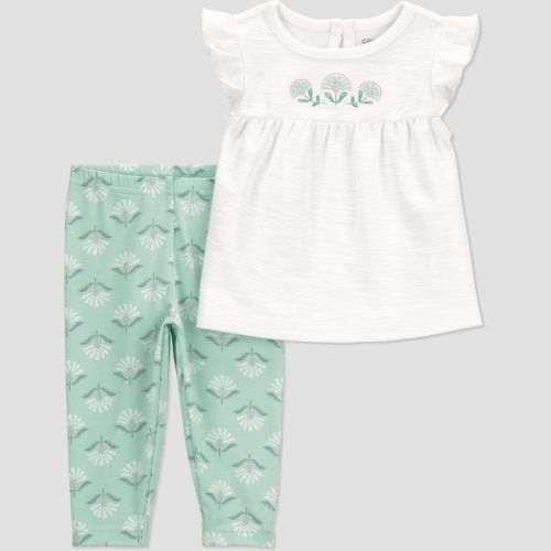 Carter's Just One You®️ Baby Girls' 2pc Floral Ruffle Tank and Leggings Set- Green 3M